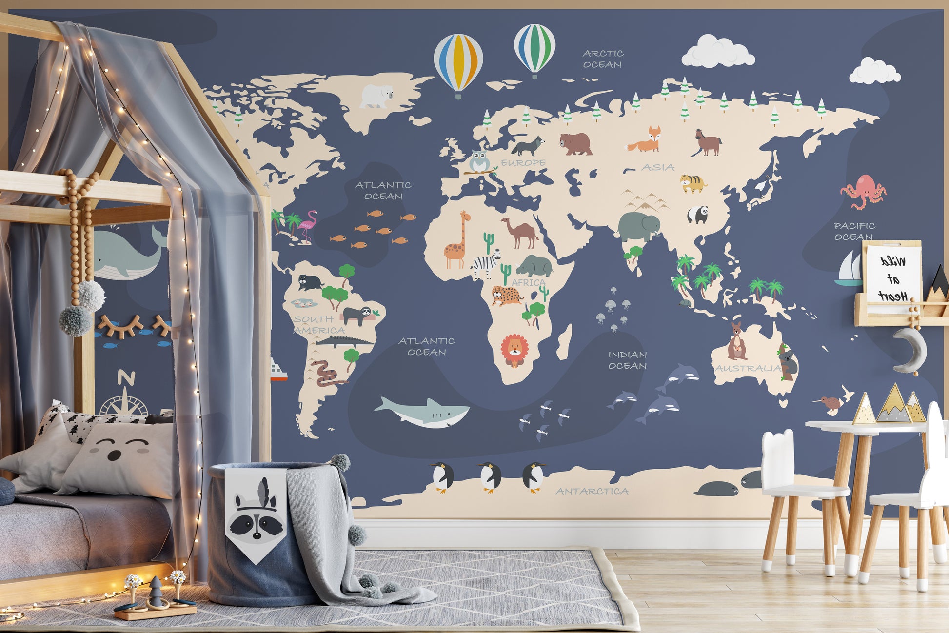 Vivid world map mural blending learning and fun