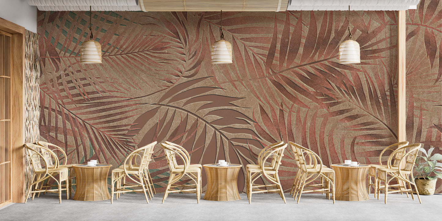 Tropical Copper Leaves Wallpaper Murals