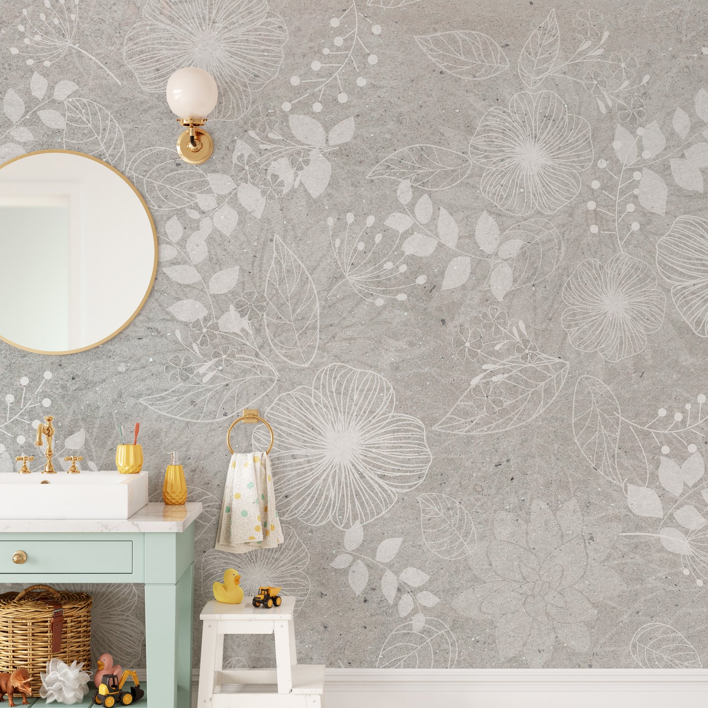 Elegant White and Gray Floral Wallpaper - Giffywalls