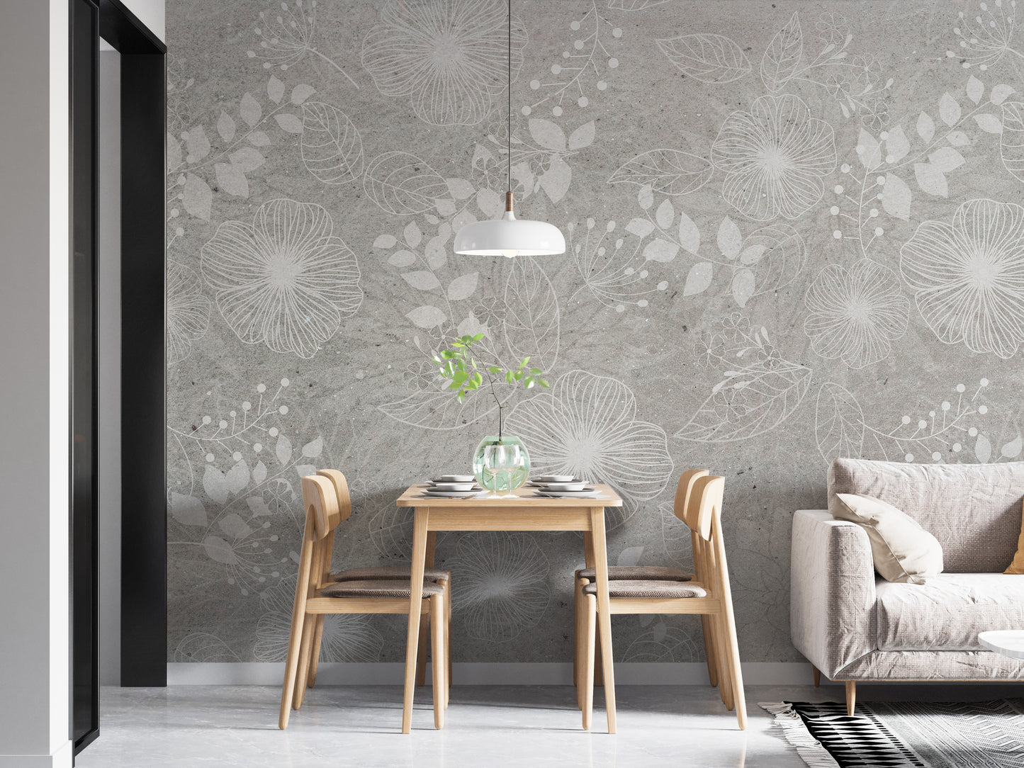 Elegant White and Gray Floral Wallpaper - Giffywalls