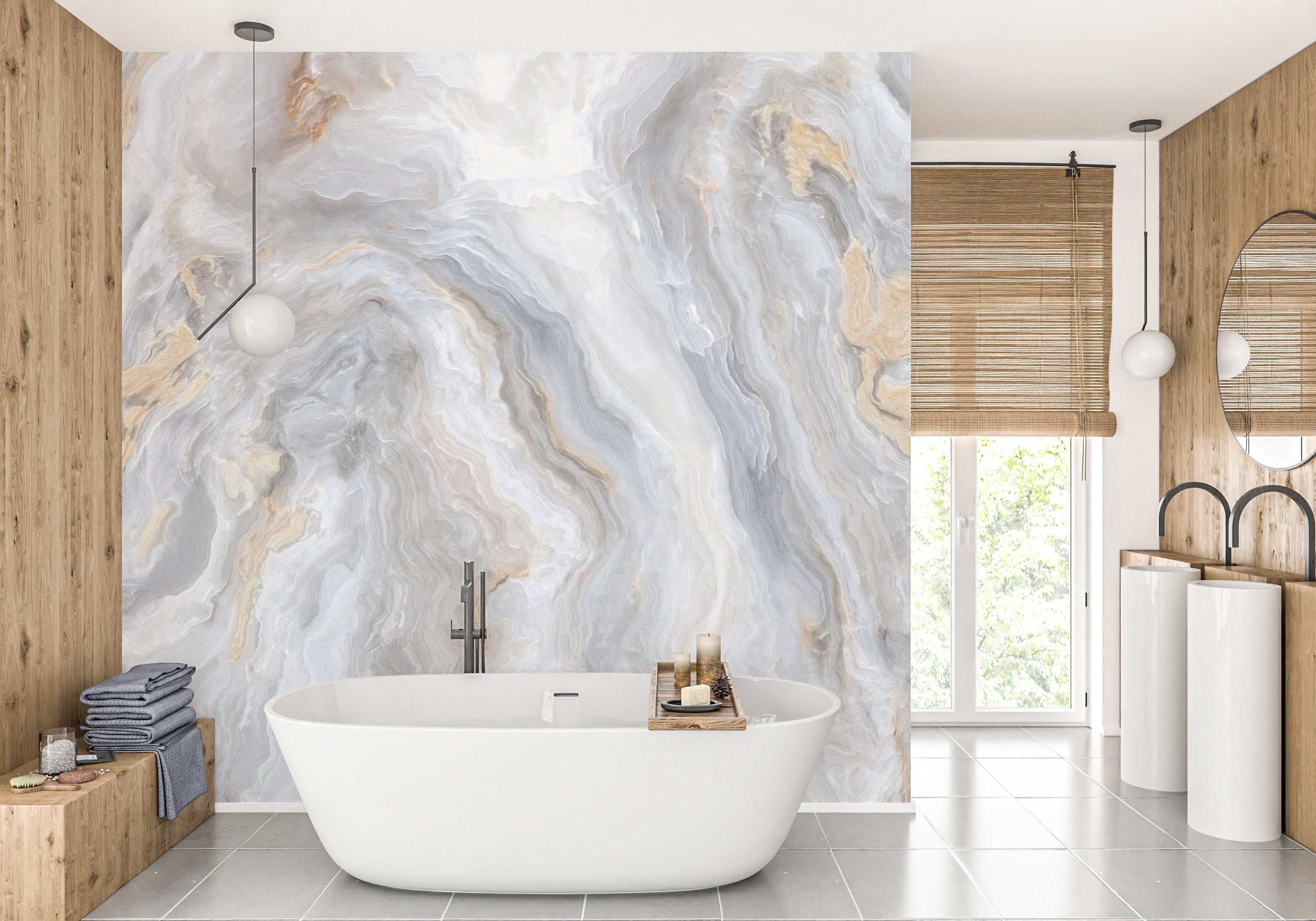 Gold-accented marble mural for elegance