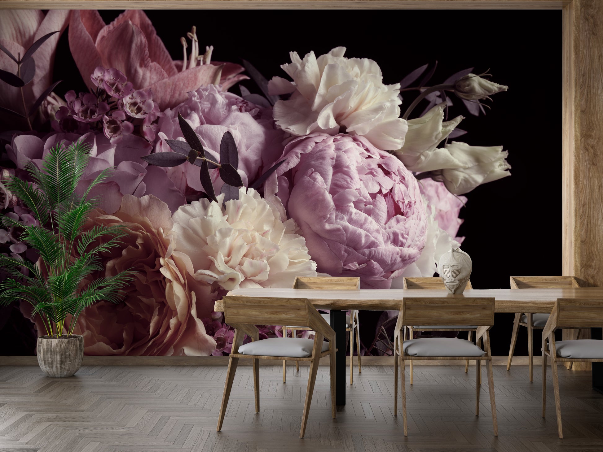 Luxurious floral mural featuring vintage tones