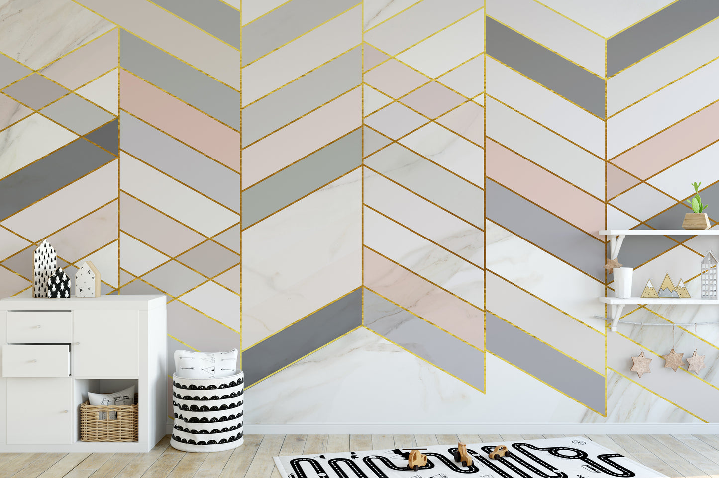 Geometric Shape Golden Effect Marble wallpaper murals