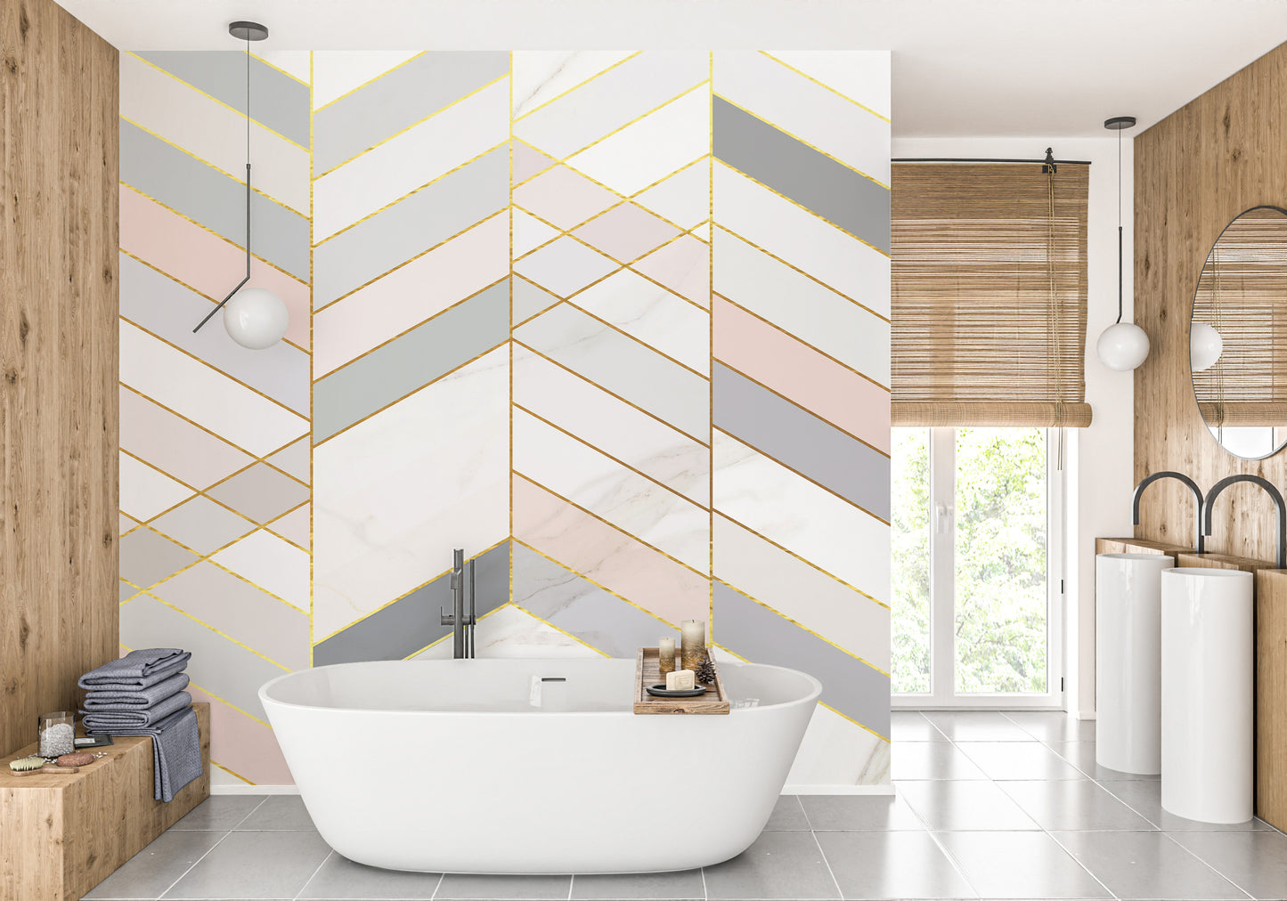 Geometric Shape Golden Effect Marble wallpaper murals