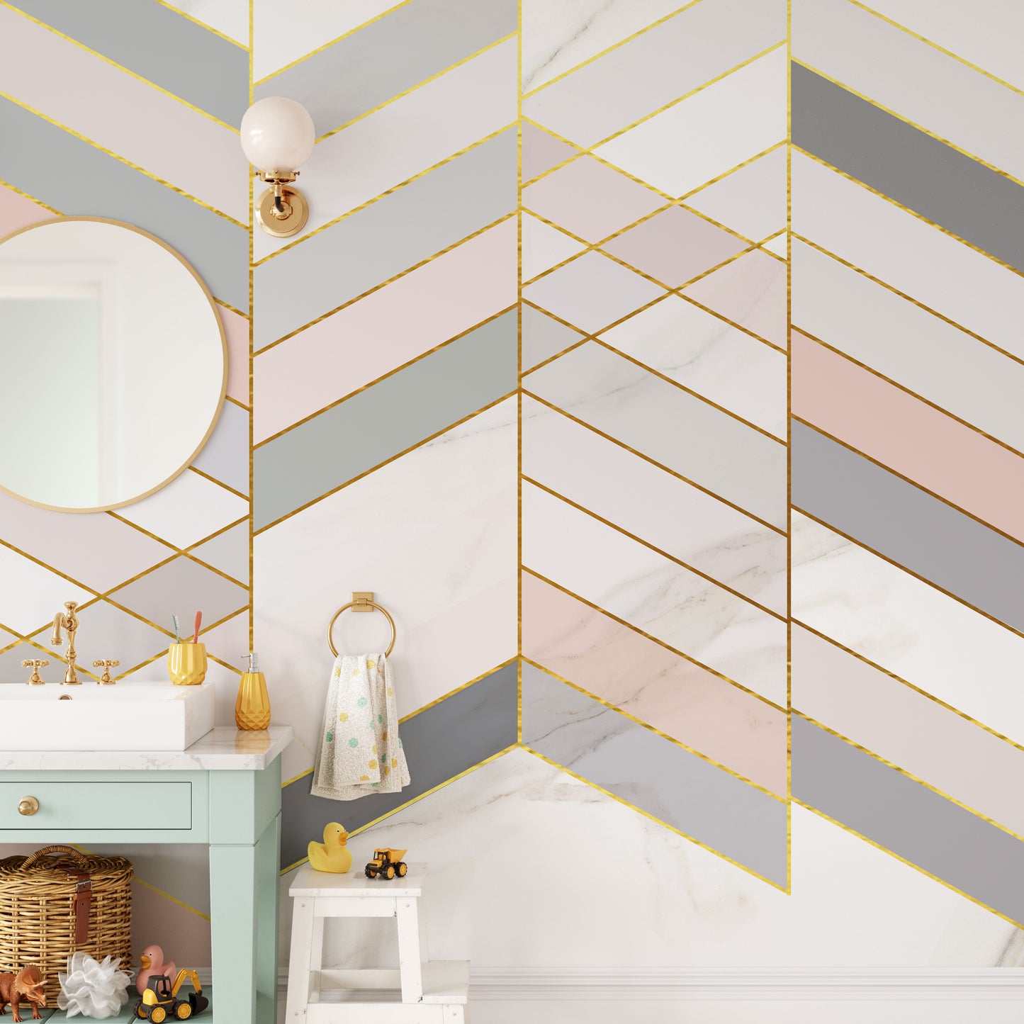 Geometric Shape Golden Effect Marble wallpaper murals