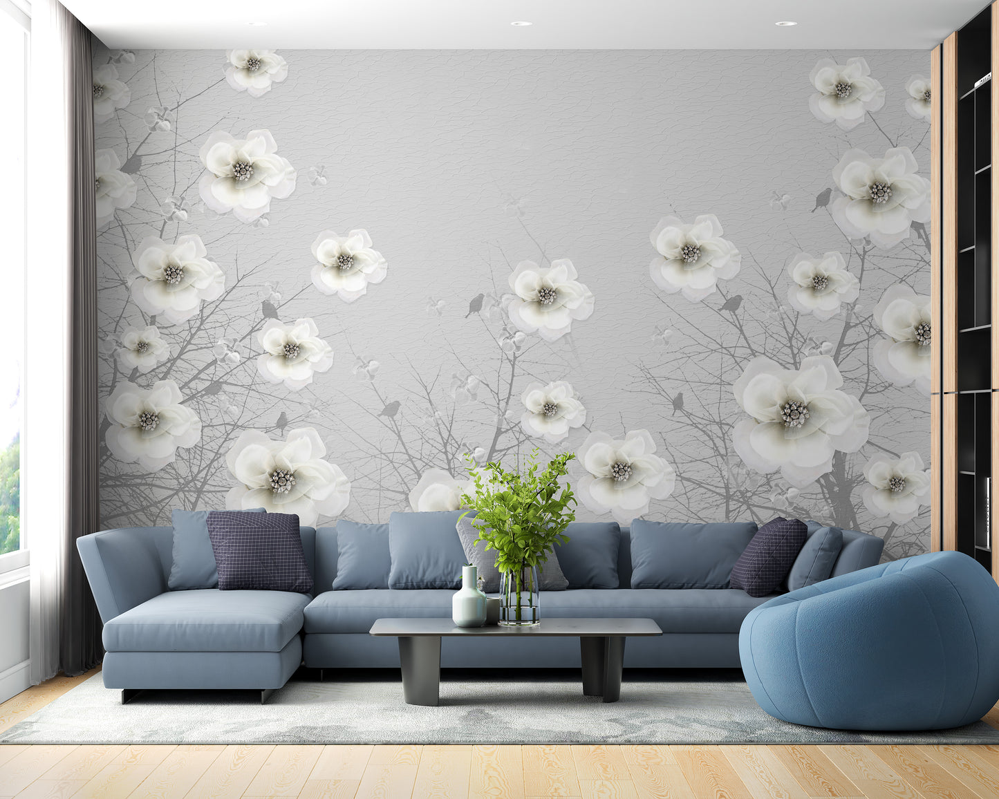 gray 3D floral wallpaper