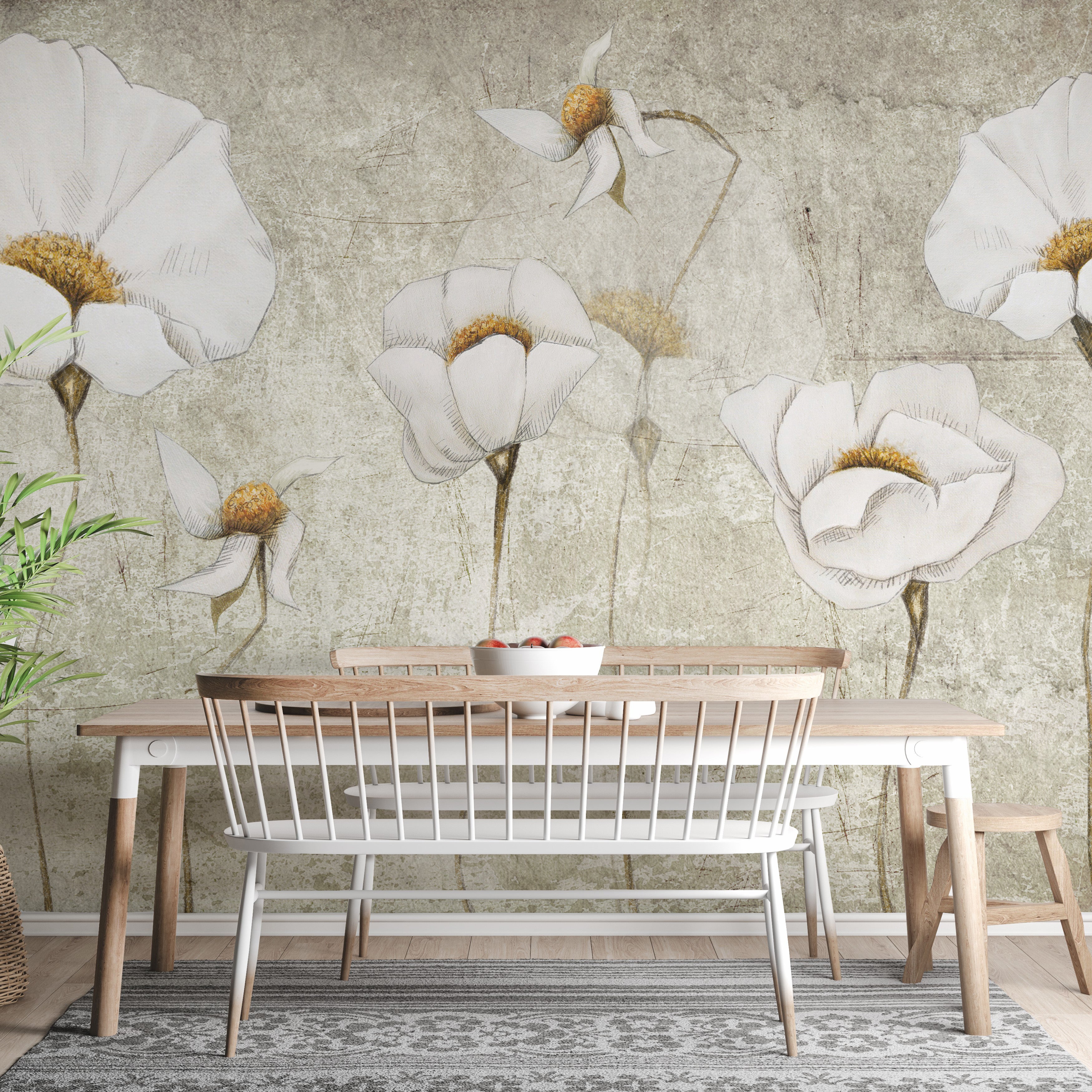 grunge wallpaper with delicate white flower 