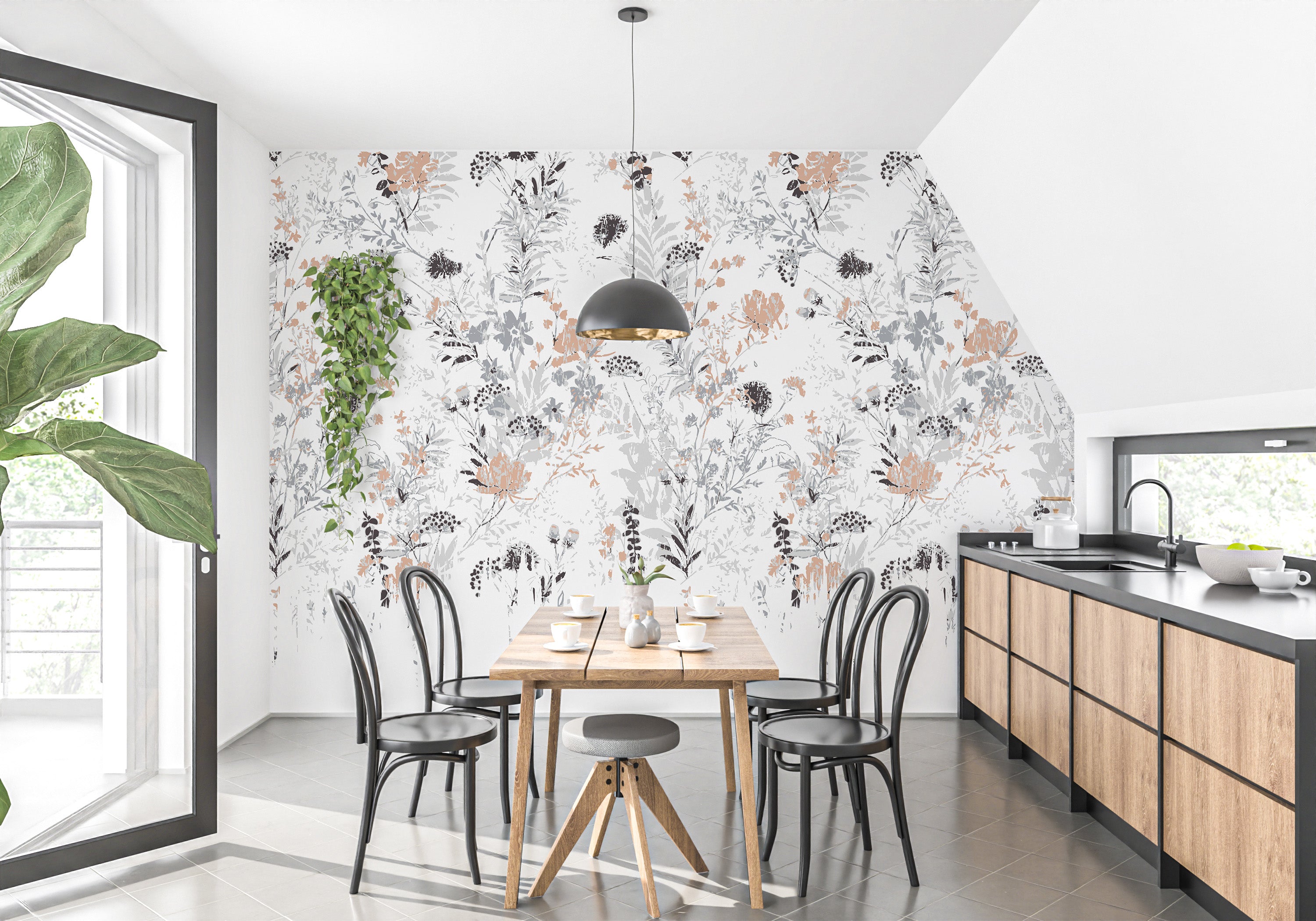 retro leaf wallpaper mural design