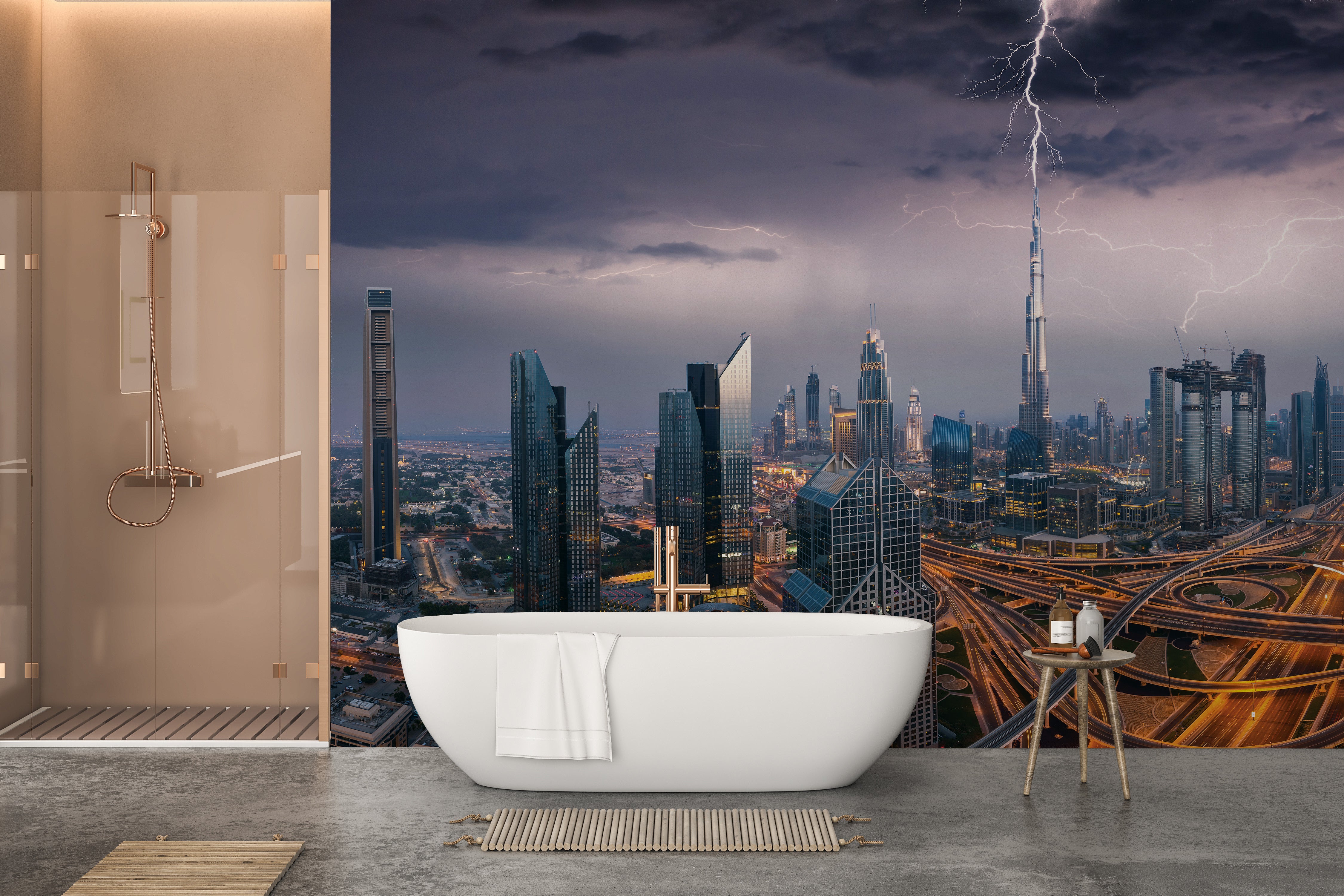 Lightning over Dubai mural wallpaper 