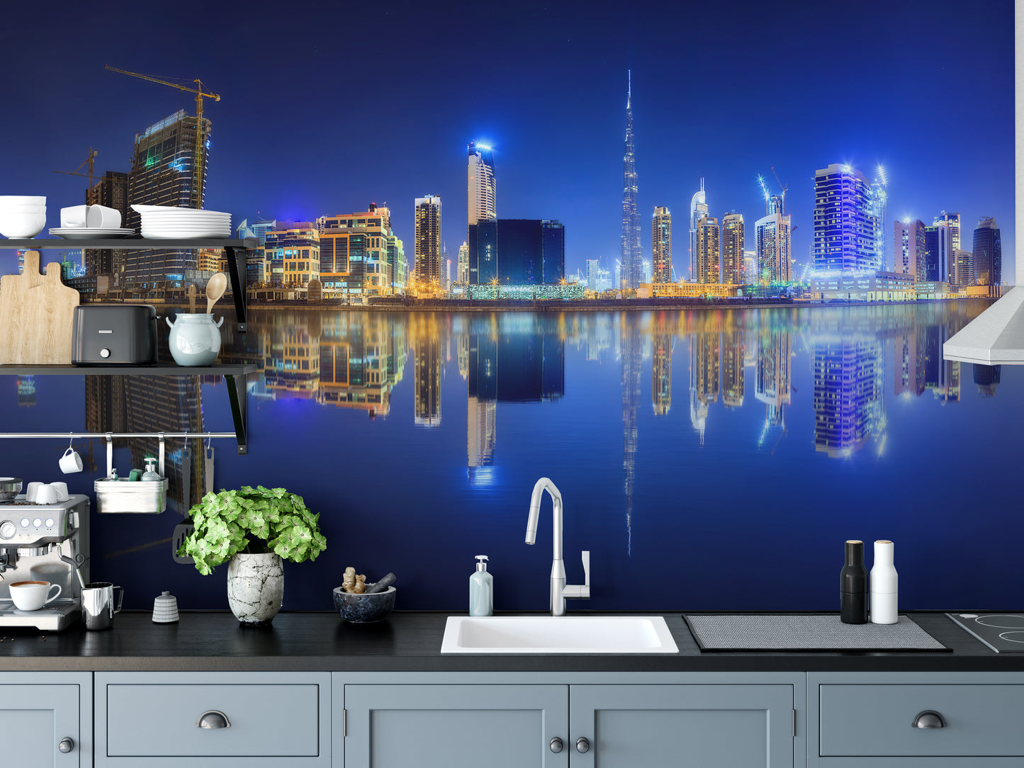 Panoramic Dubai in Night Wallpaper Murals