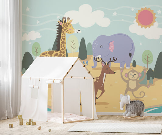 Animal island wallpaper mural for kids