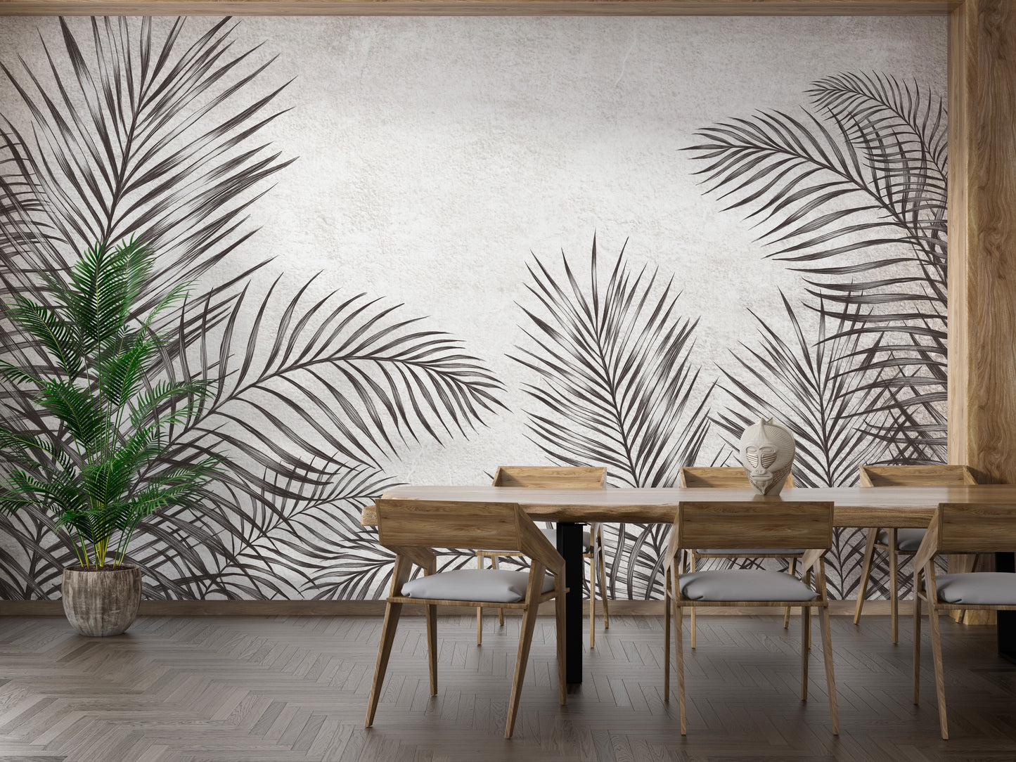 Monochrome Palm Leaves Wallpaper Murals