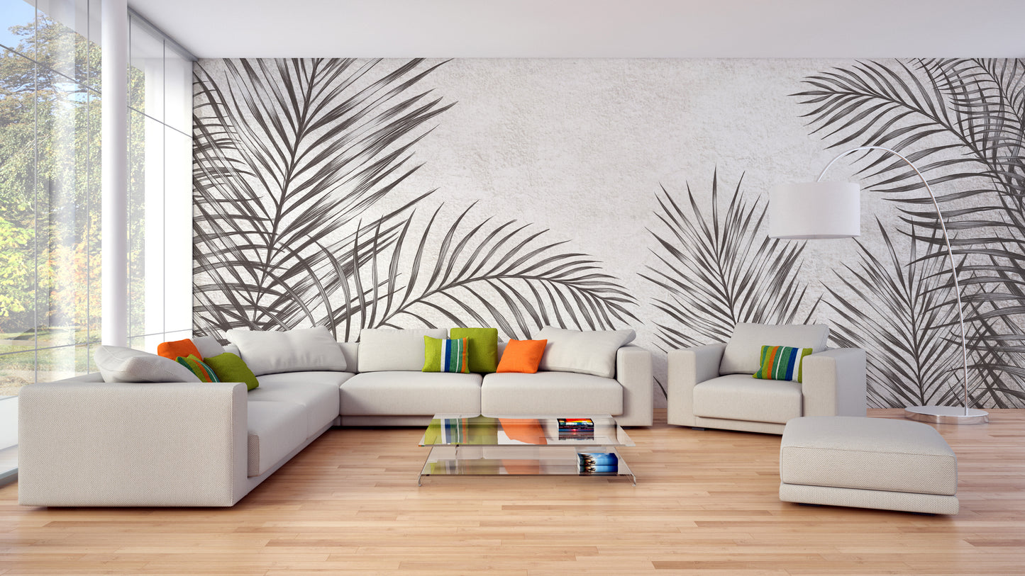 Monochrome Palm Leaves Wallpaper Murals