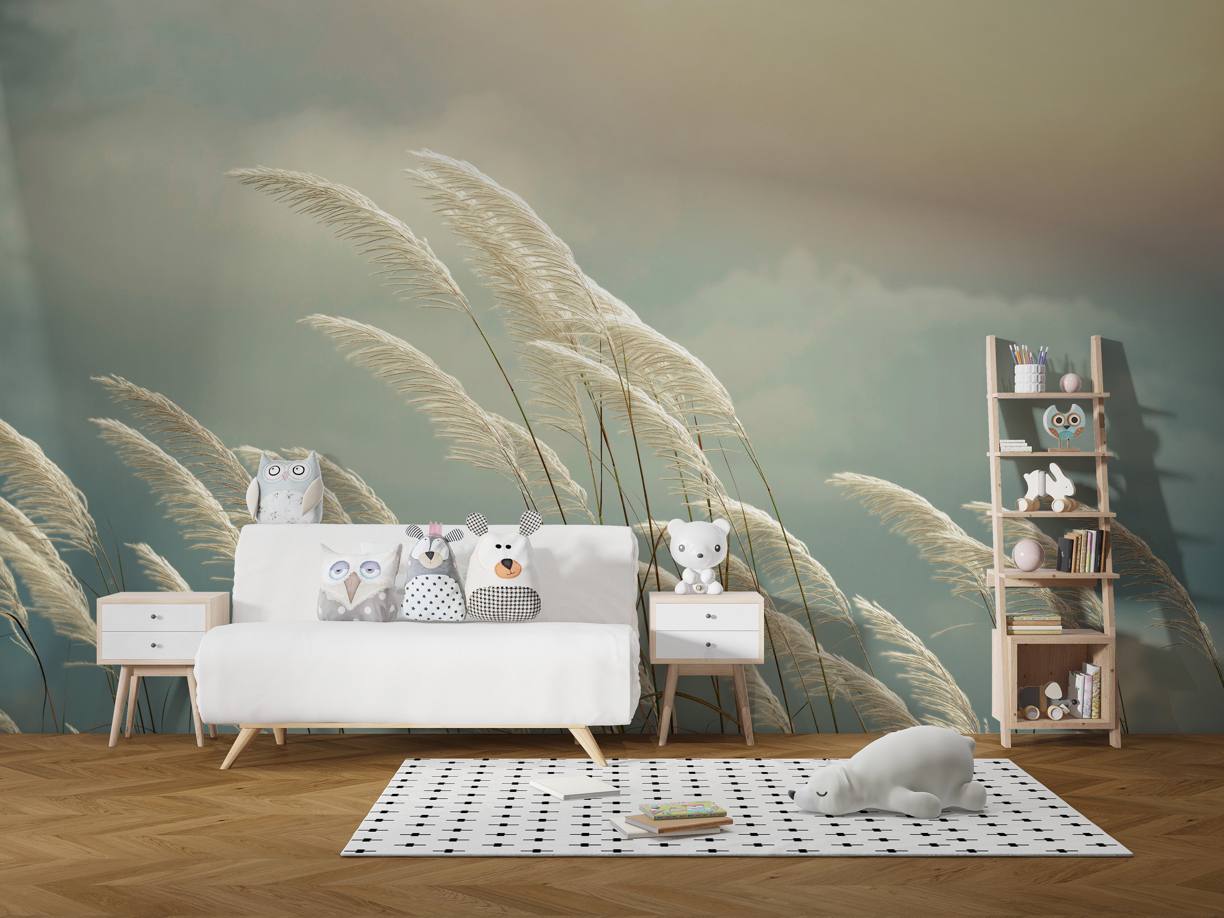 Calming spring reeds wallpaper design