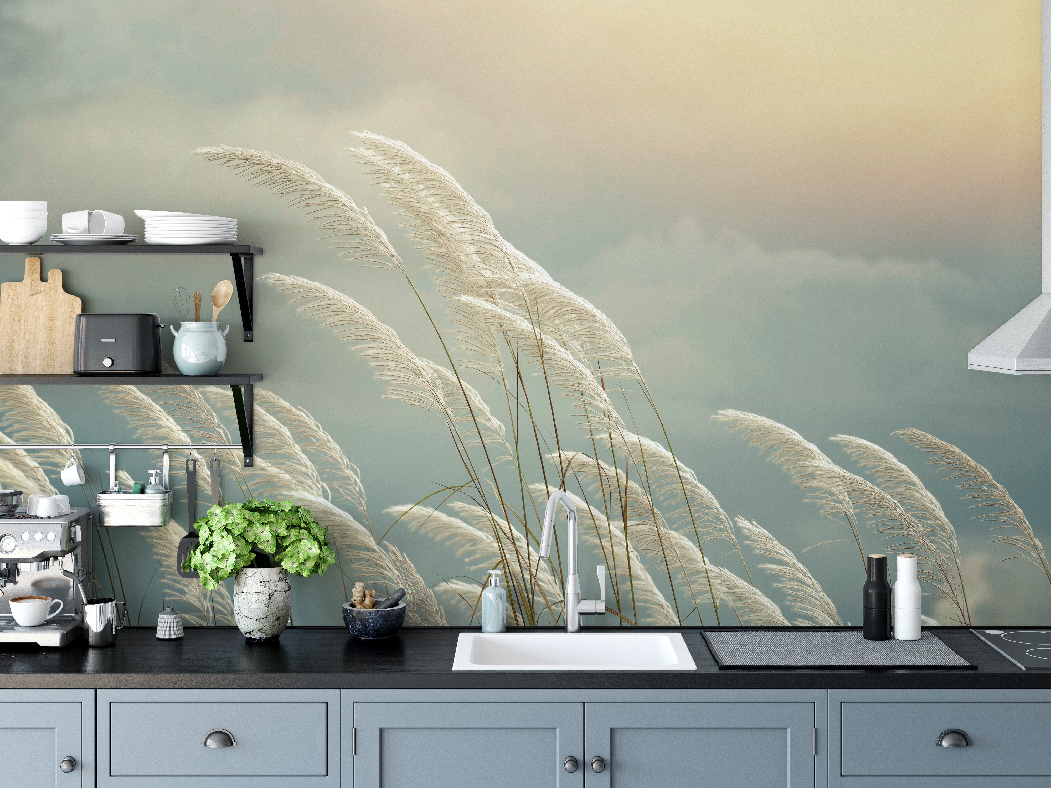 Lifelike grass reeds nature wall mural