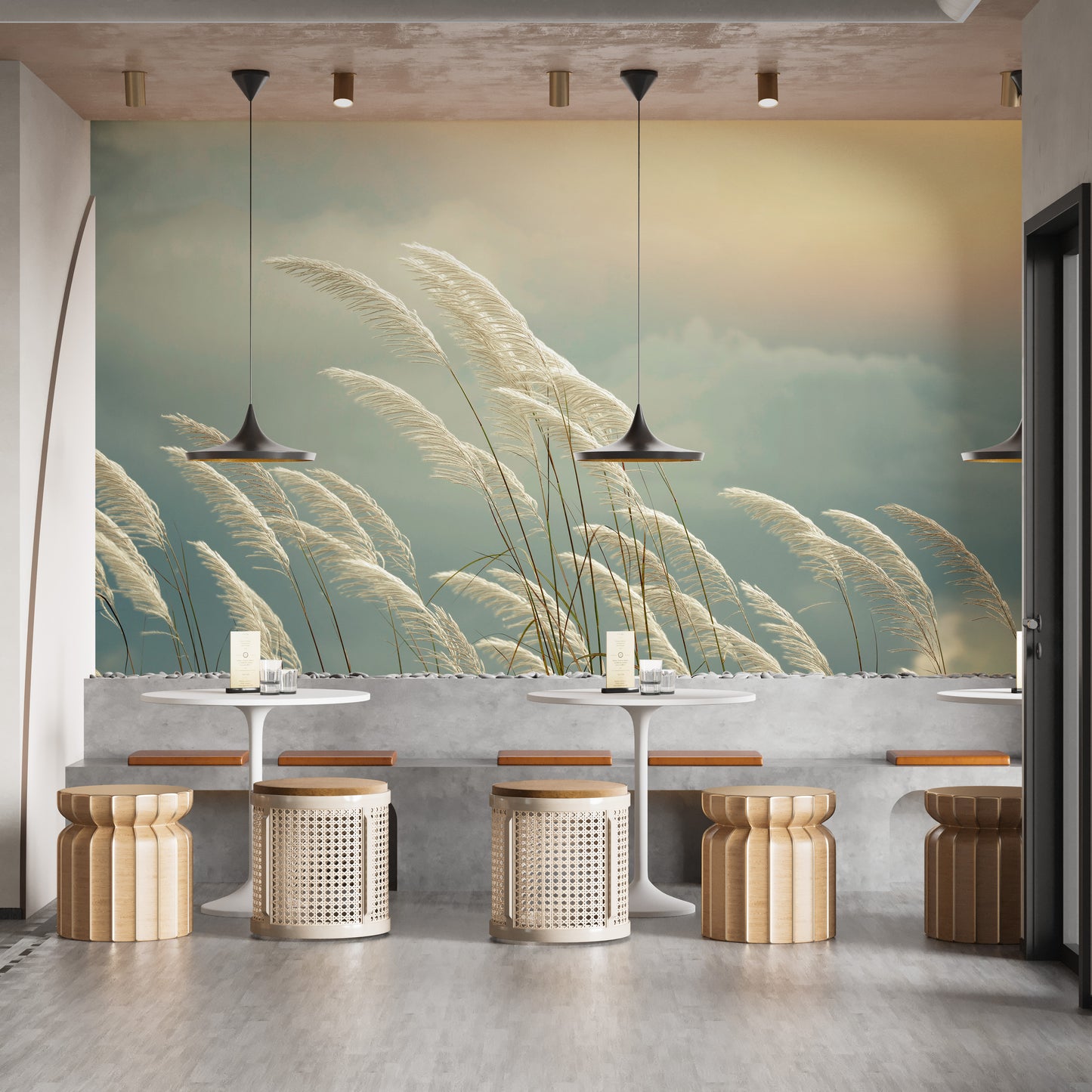 Nature-inspired grass reeds wall mural