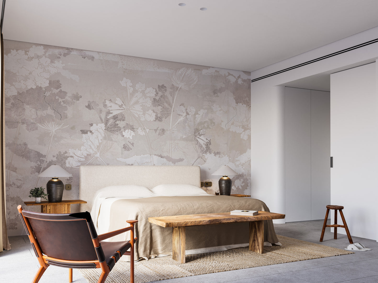 Wildflowers on brown concrete wallpaper murals