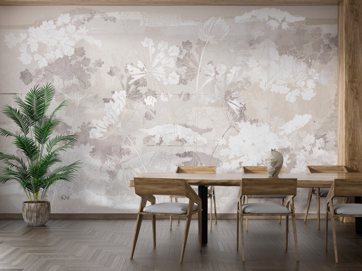 Wildflowers on brown concrete wallpaper murals - Giffywalls