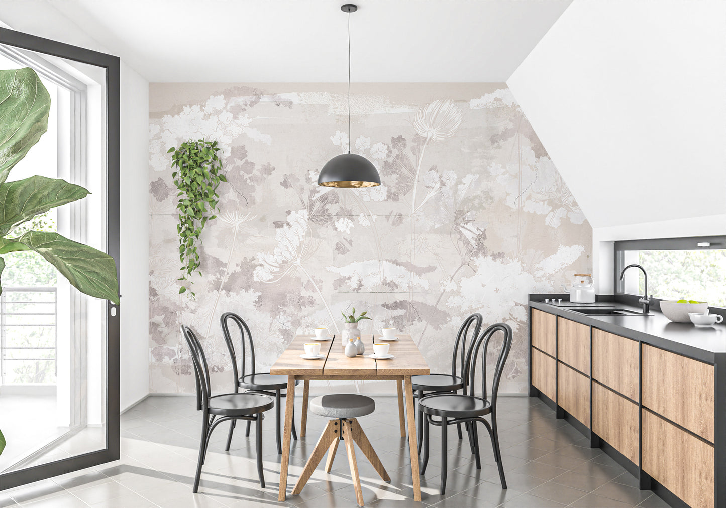 Wildflowers on brown concrete wallpaper murals