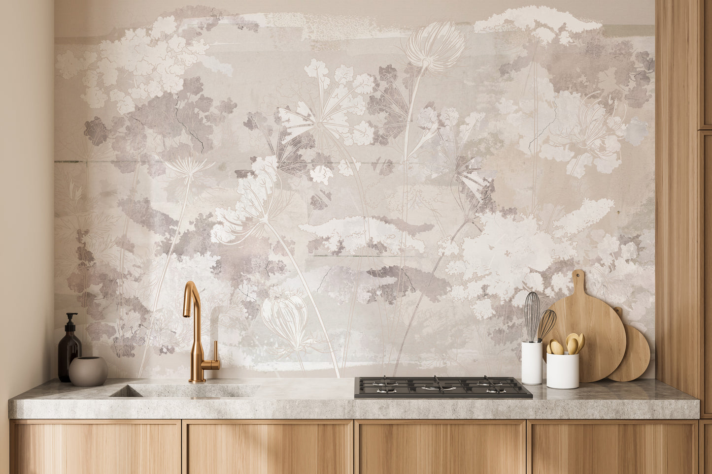 Brown concrete wildflower wallpaper mural