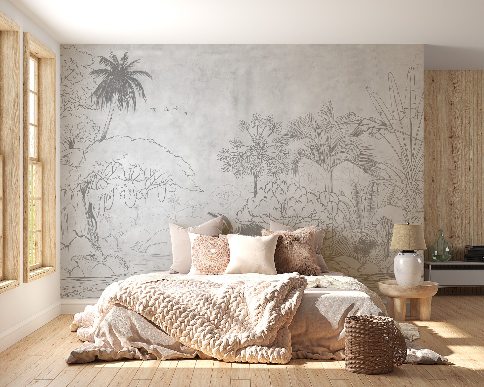 Lush jungle-themed wall art wallpaper 