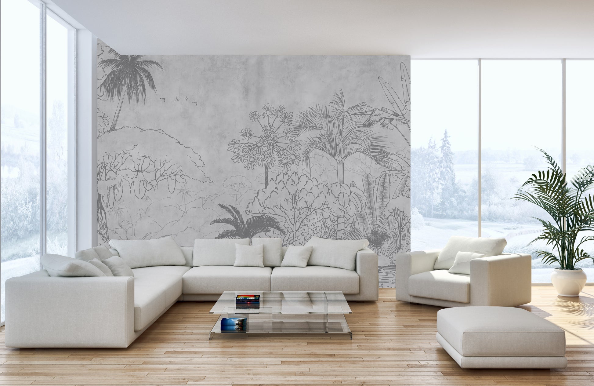 tropical jungle sketch wallpaper mural