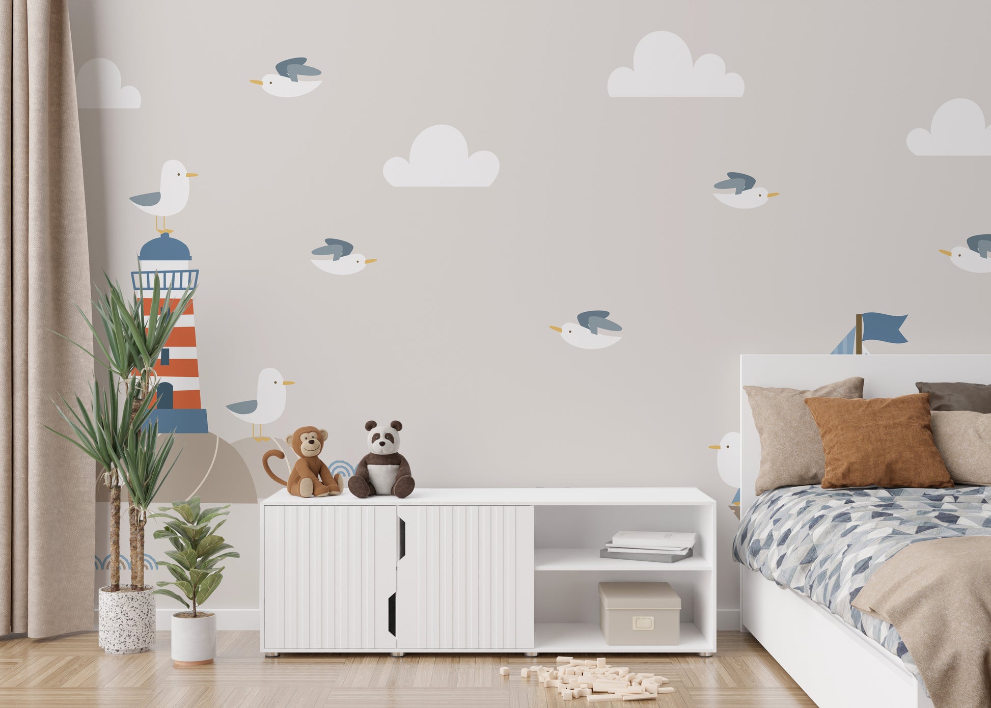 Coastal-themed nursery wallpaper design