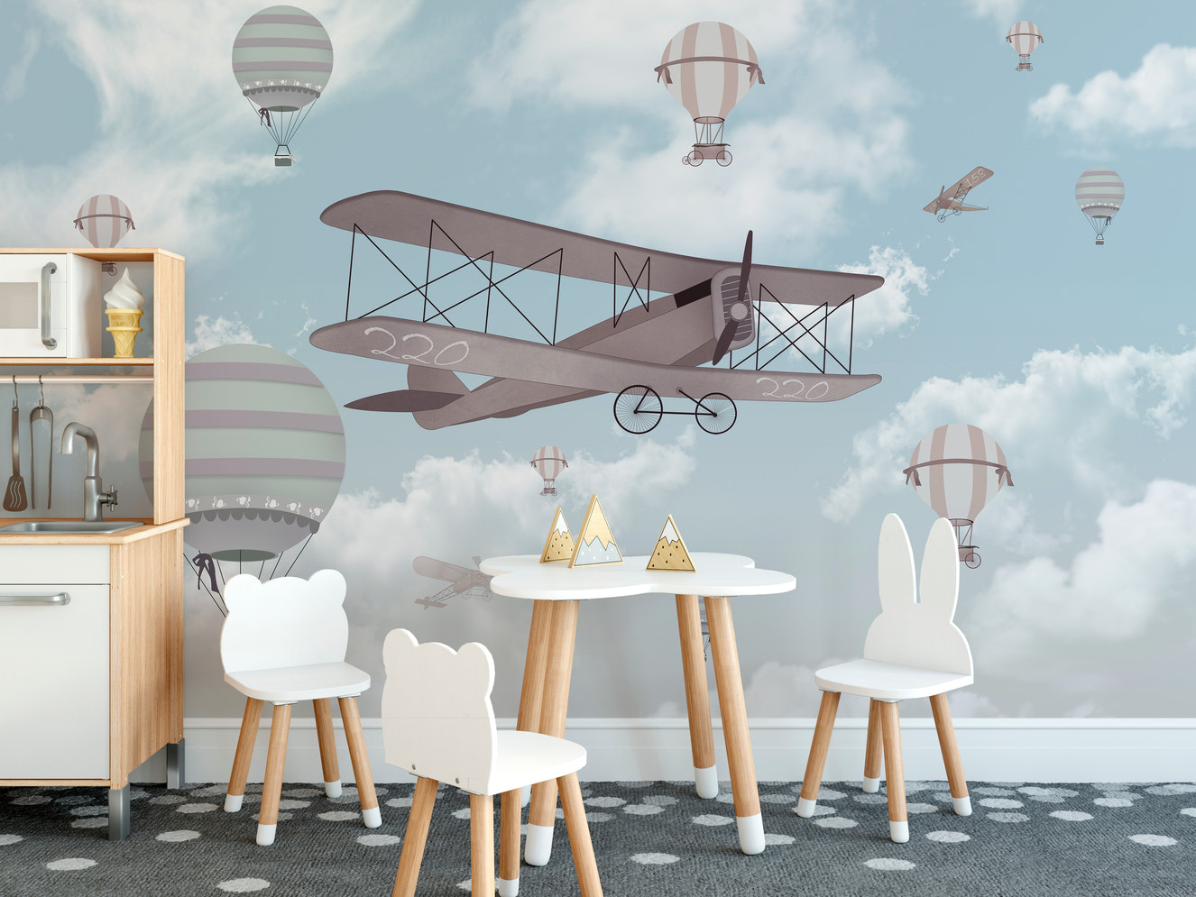 Biplane in sky wallpaper with vintage vibes