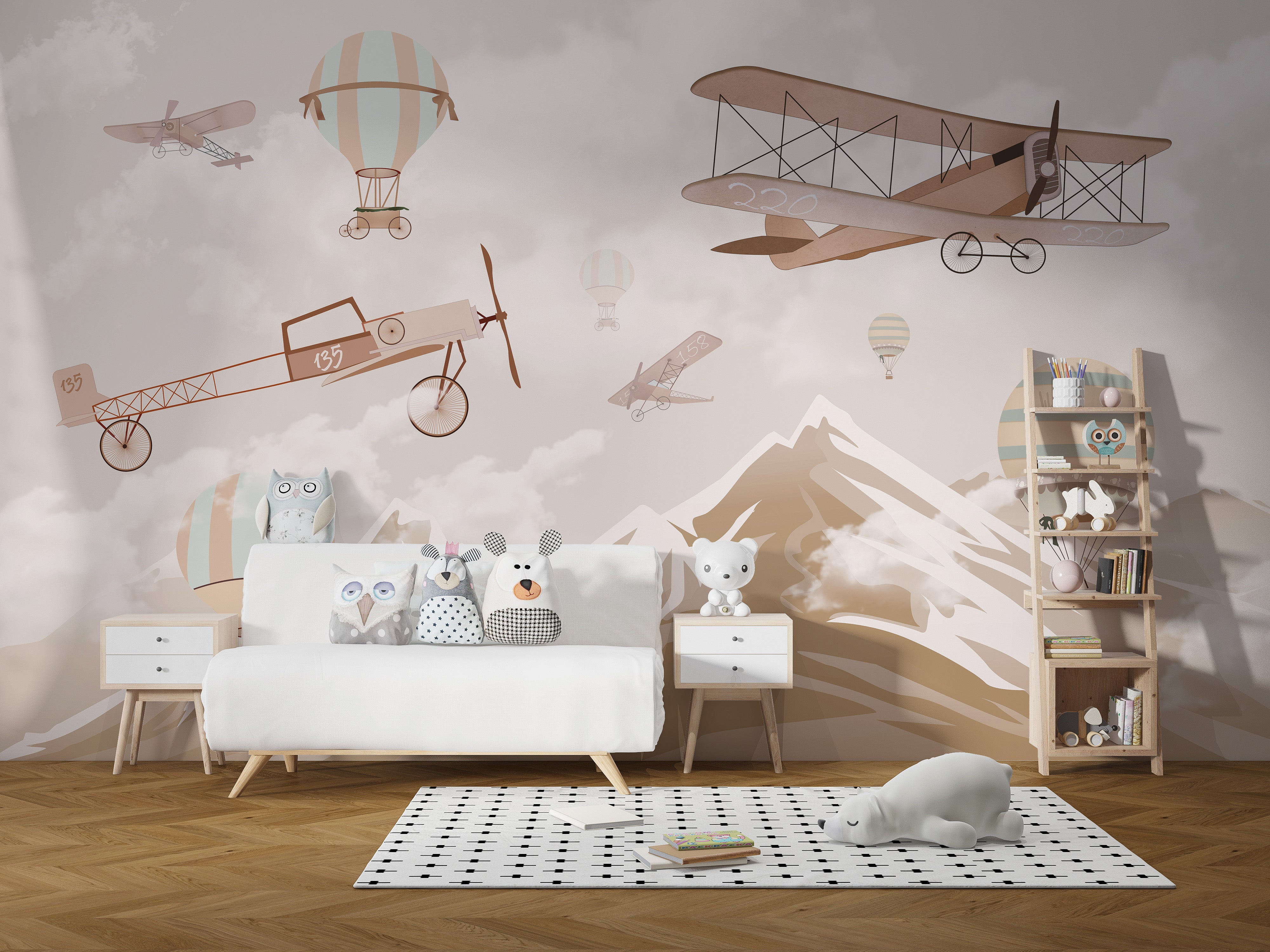 Whimsical airplane mural for kids