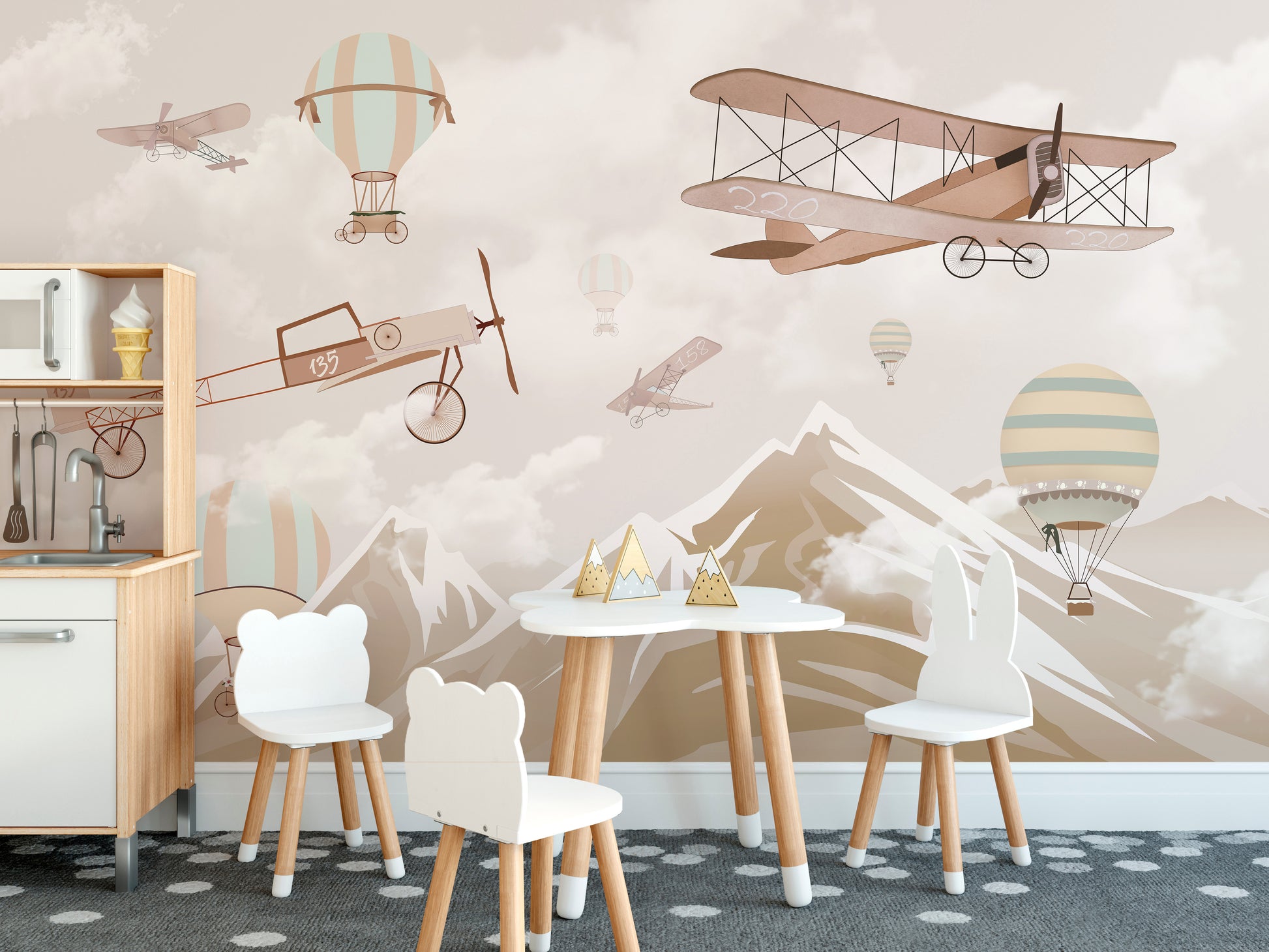 Dreamy wallpaper for kids with planes