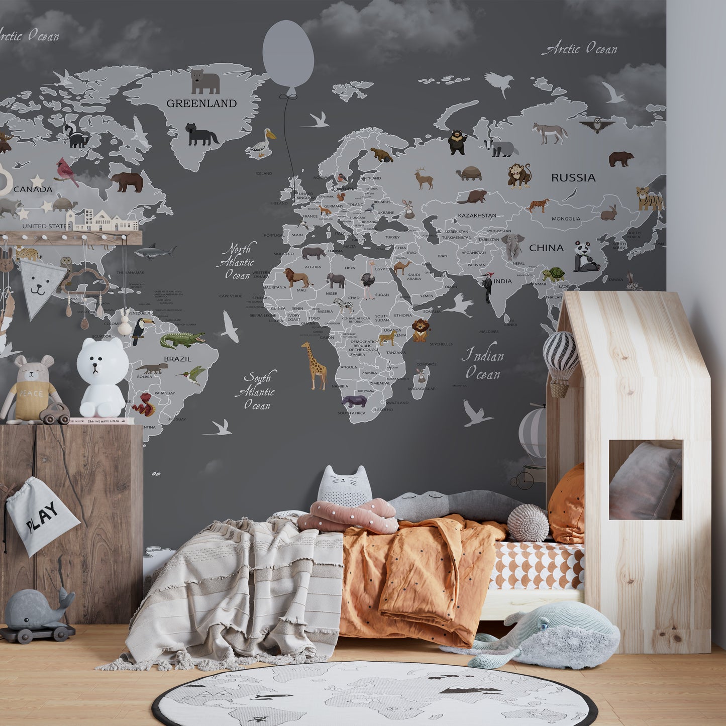 World Map Kids Room Wallpaper