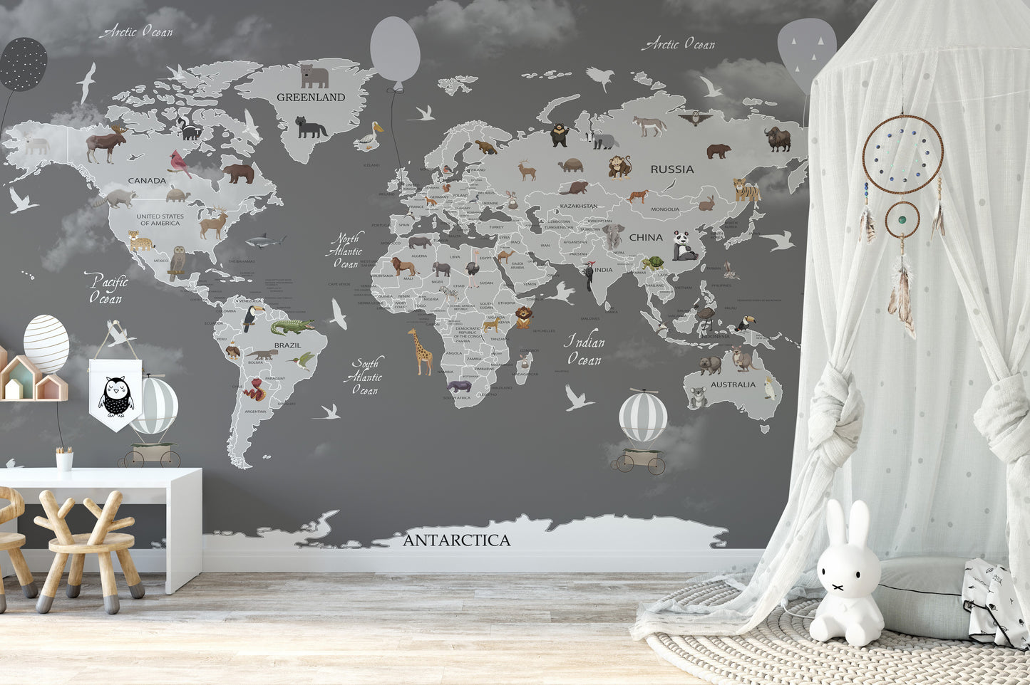 World Map Kids Room Wallpaper