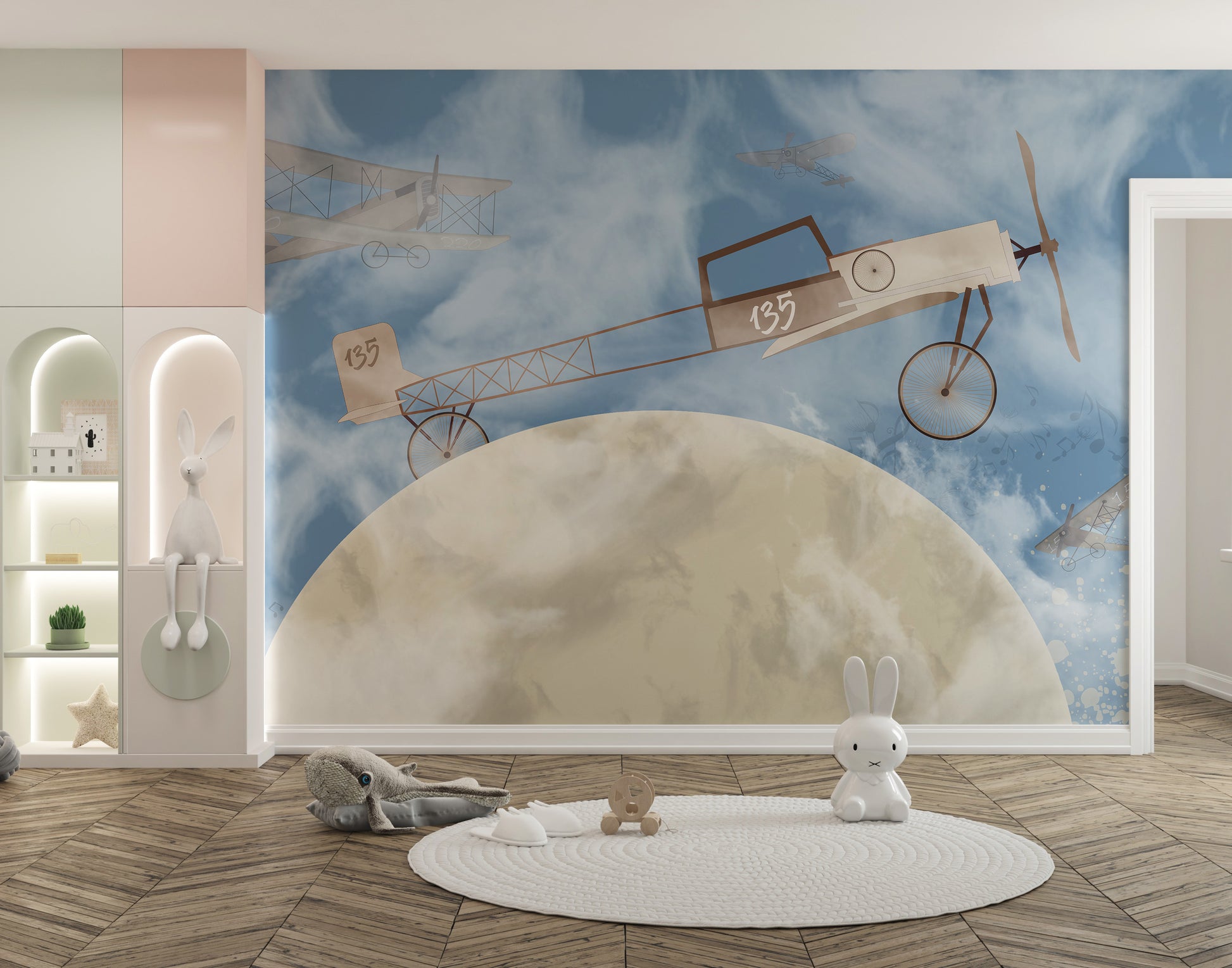 Vintage airplane adventure mural 