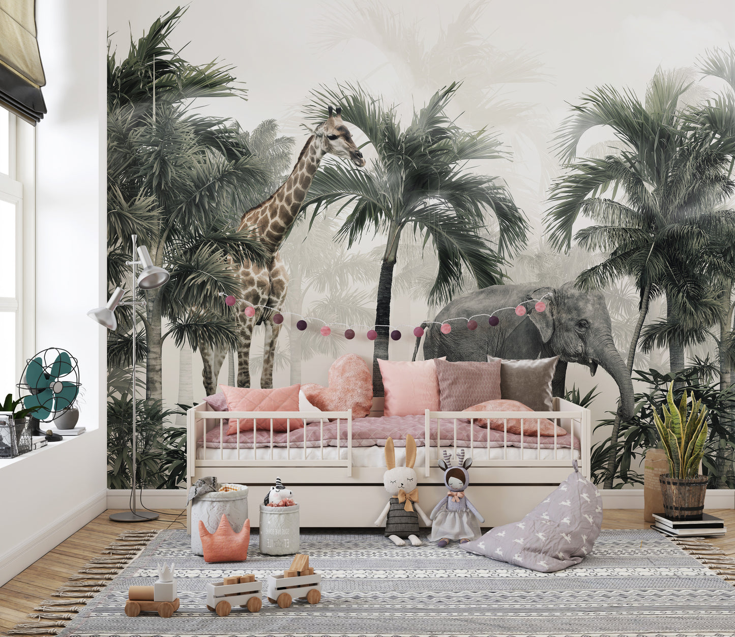 Giraffe & Elephant Wallpaper Murals