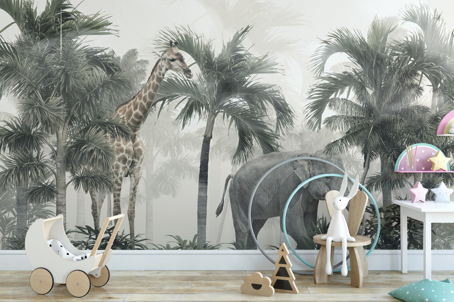 Giraffe & Elephant Wallpaper Murals