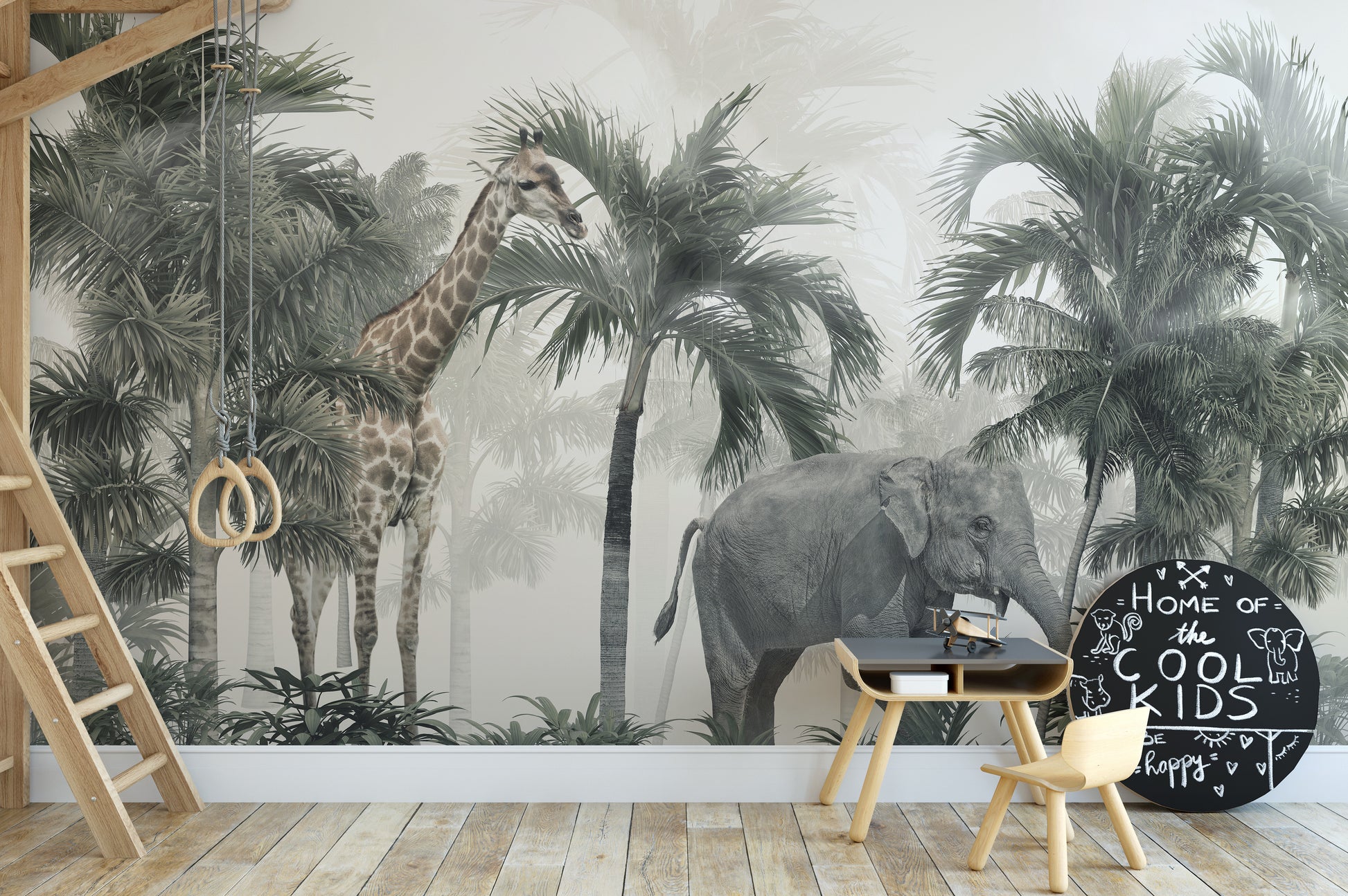 Elegant animals in a serene safari mural