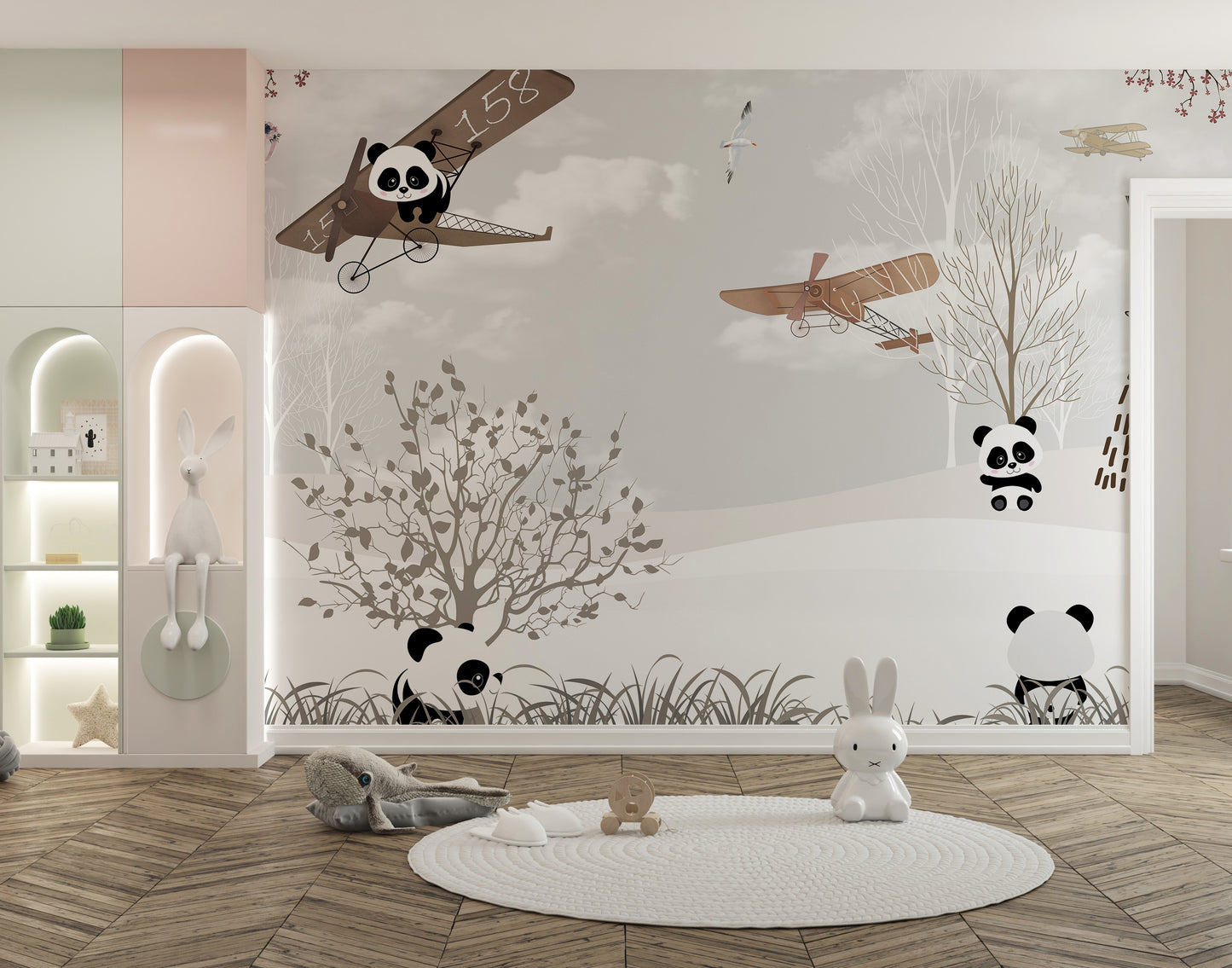 Kids mural with frolicking panda fun