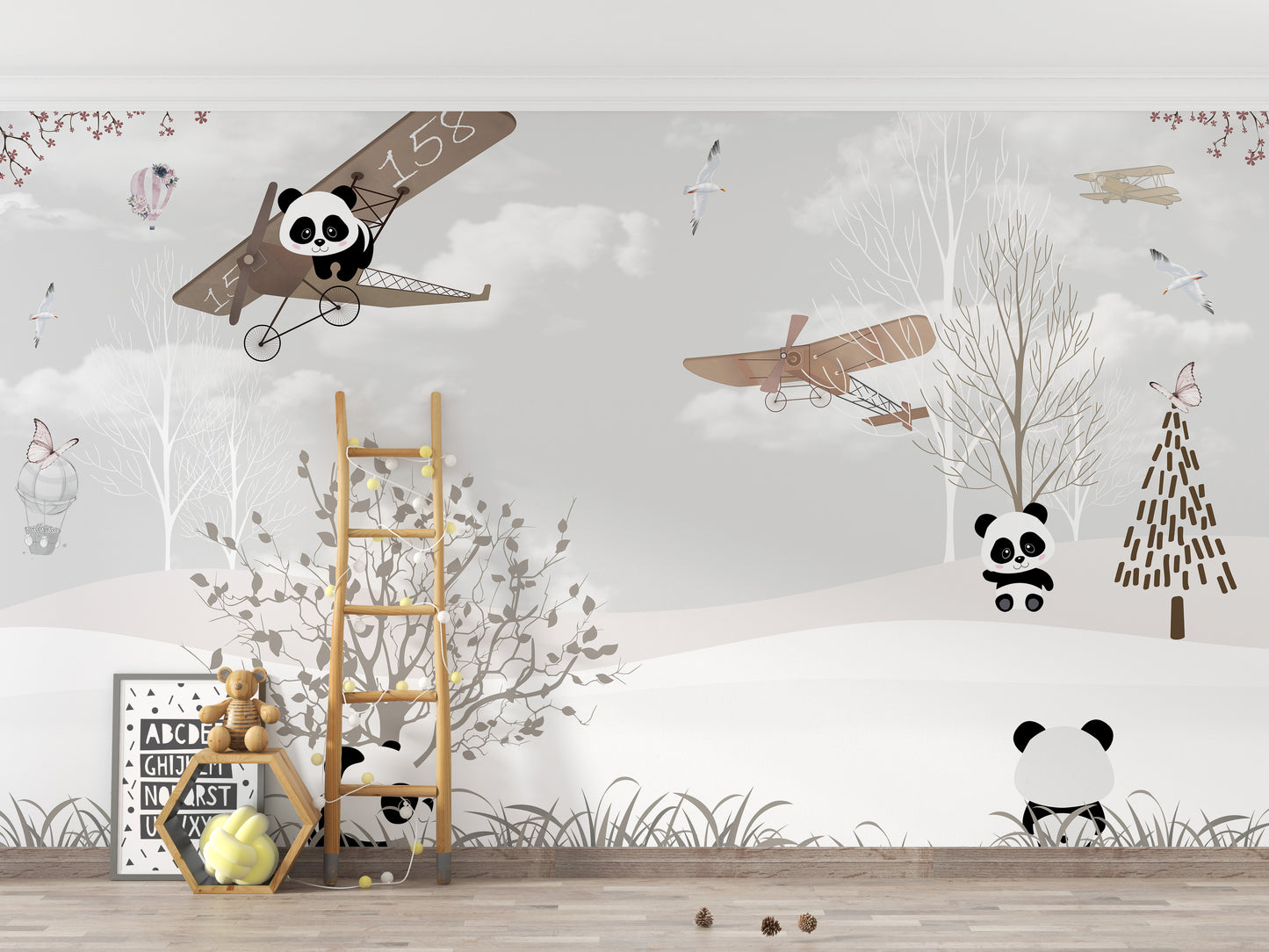 Playing pandas wallpaper murals