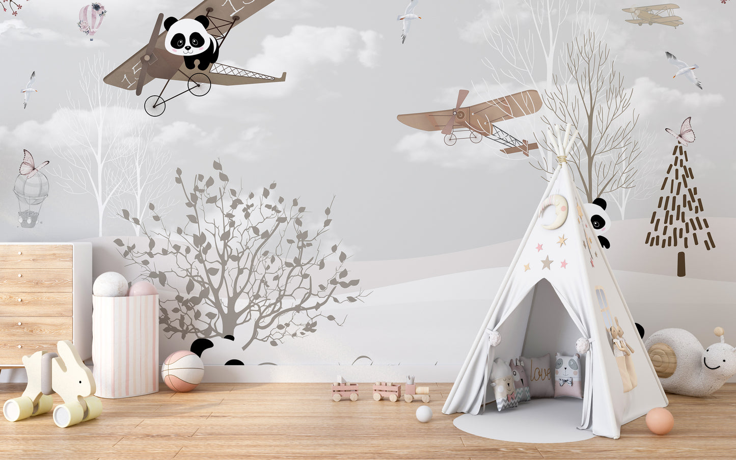 Joyful panda wallpaper for little ones