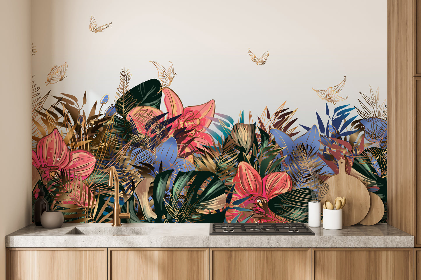 Tropical Leaves Green & Gold Wallpaper Murals