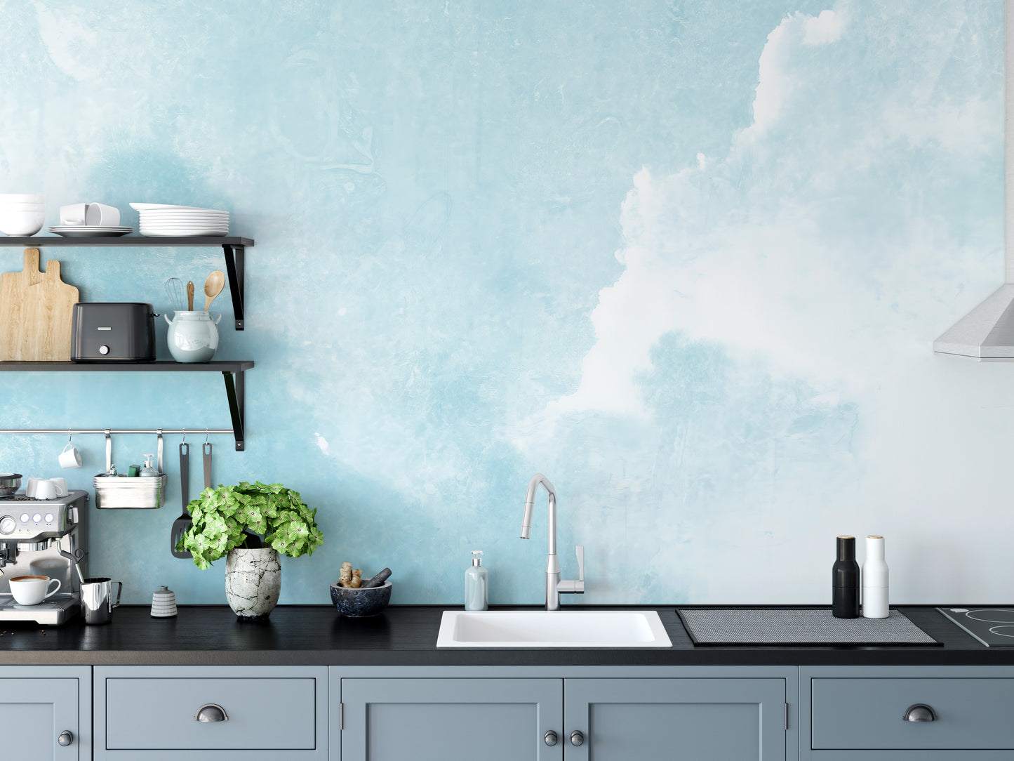 Soft blue sky mural for tranquil decor