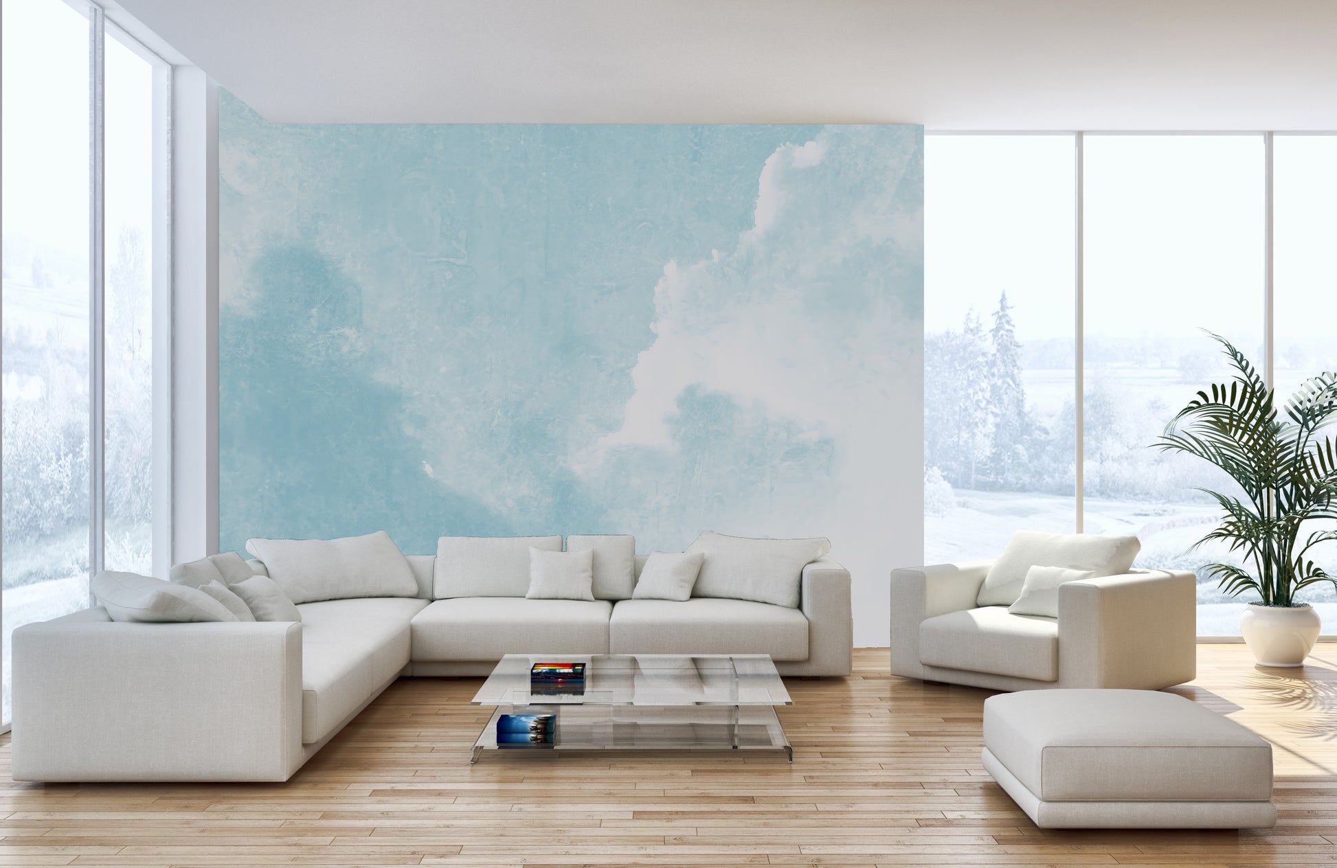 Relaxing watercolor sky mural backdrop