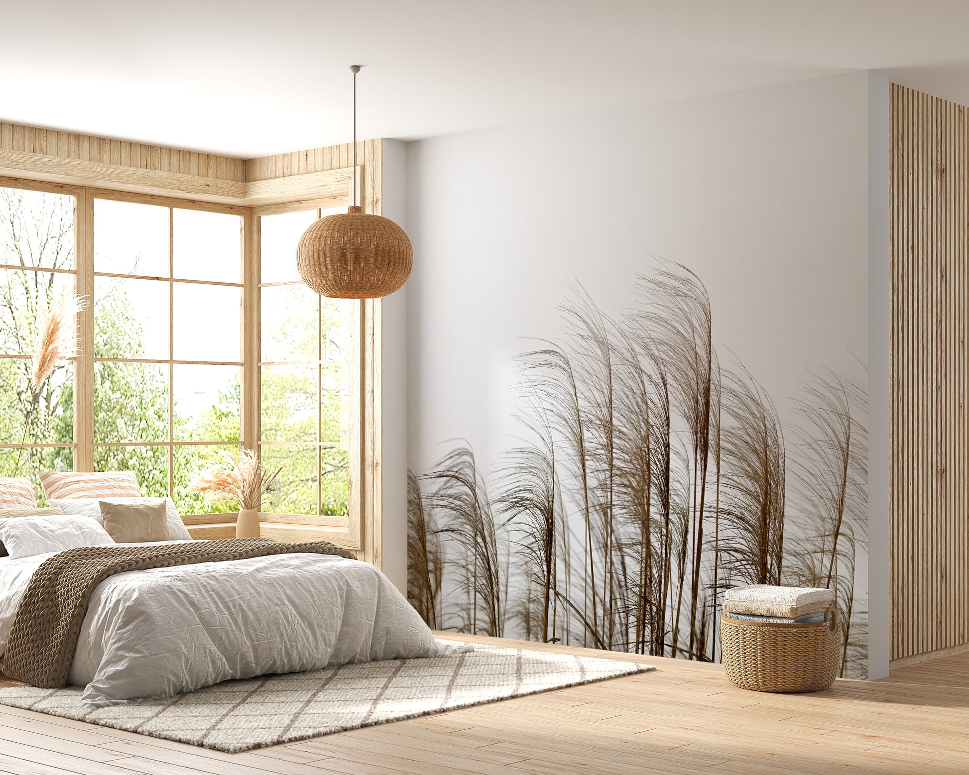 Lifelike reeds mural for serene vibes