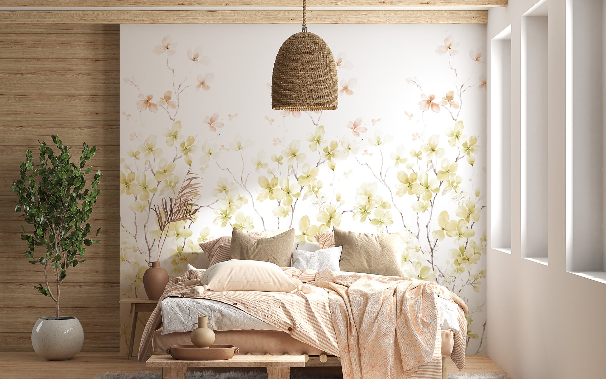 Serene flower mural with pastel tones