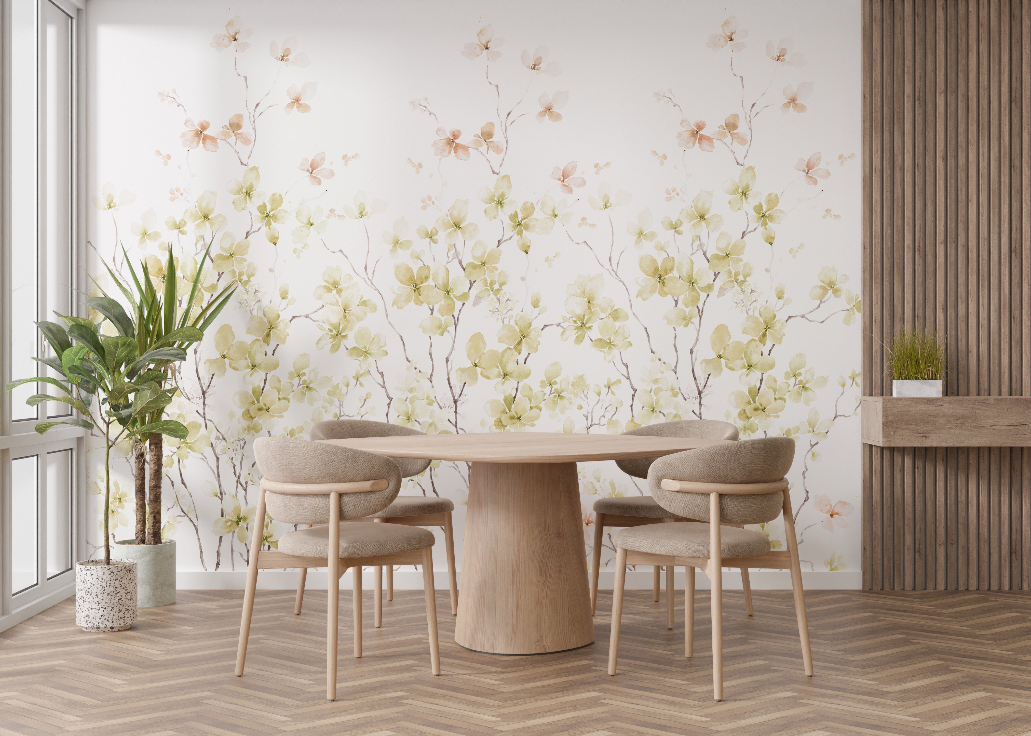 Spring-inspired floral wallpaper mural