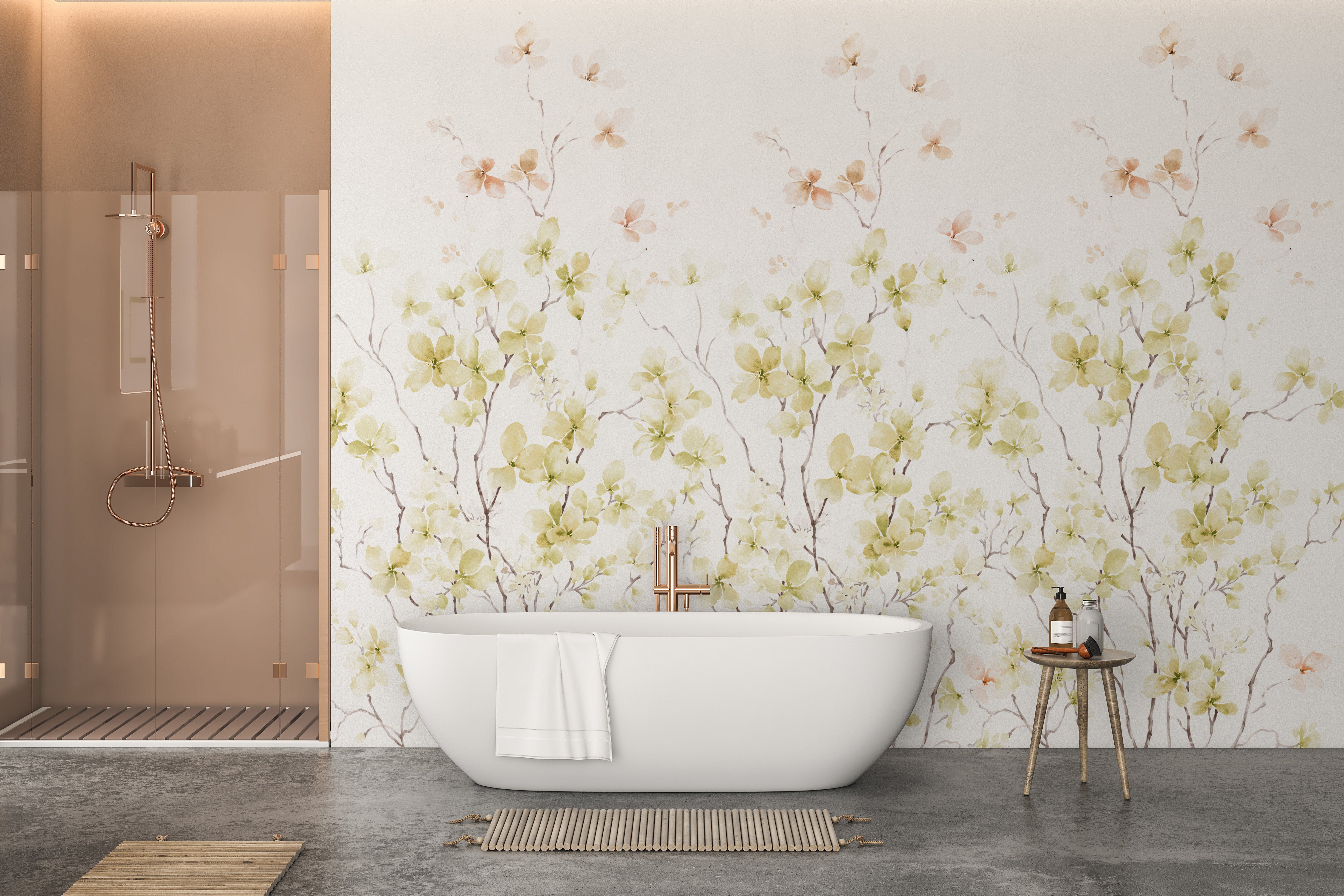 Whimsical flower mural with soft hues