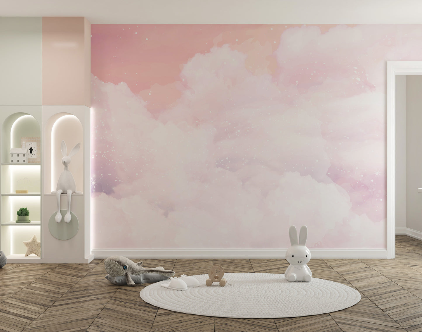 Calming pink sky mural for modern decor