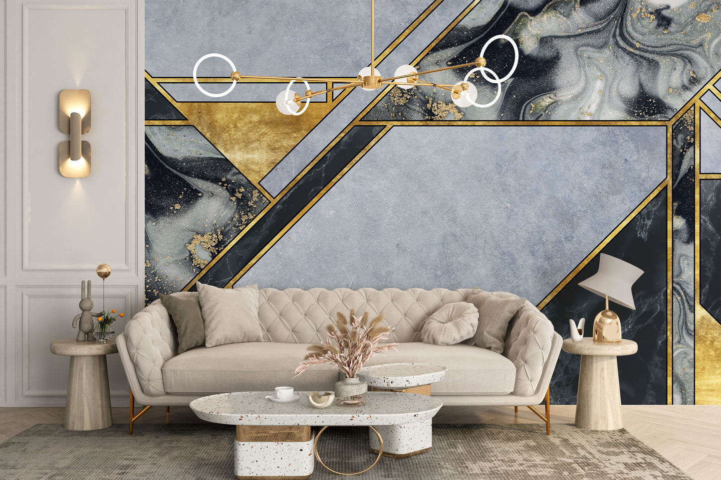 Abstract Gold Geometric Marble Wallpaper Mural