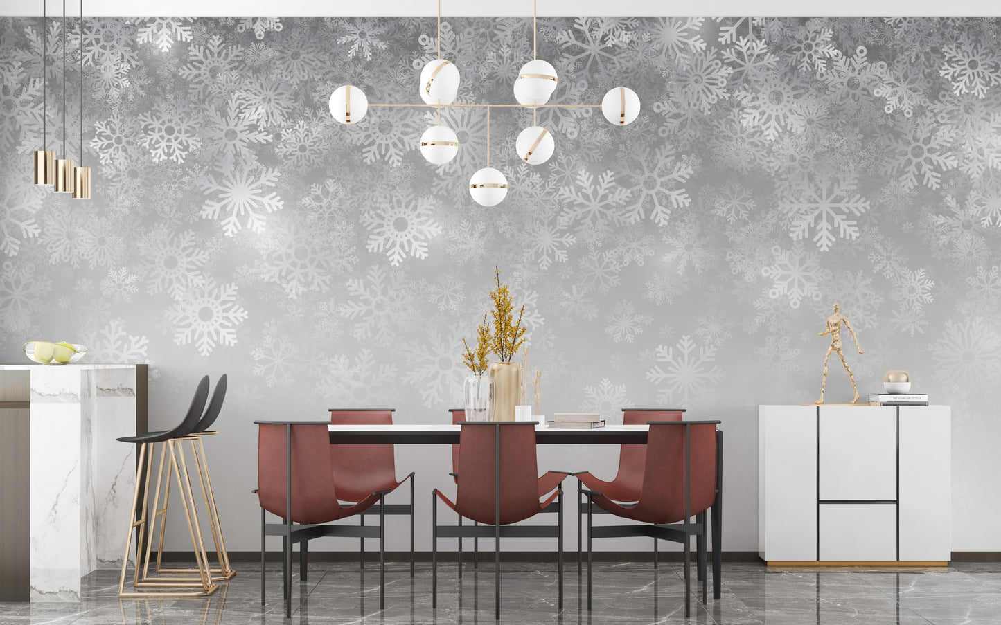 Elegant snowflake mural with crystal charm
