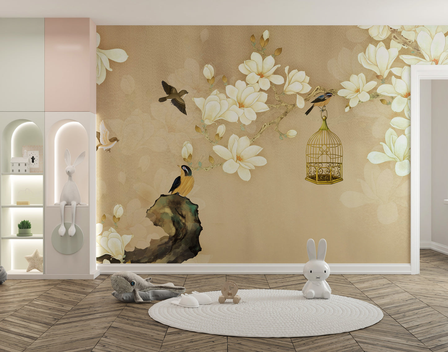 White magnolia removable wallpaper